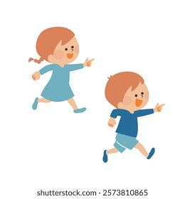 Pointing illustration of cute kids running