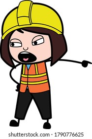 Pointing Lady Engineer Cartoon Illustration Design Illustration