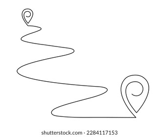 Pointing location at map one line art,hand drawn way destination continuous contour,trendy template direction, gps navigation concept.Editable stroke.Isolated.Vector illustration