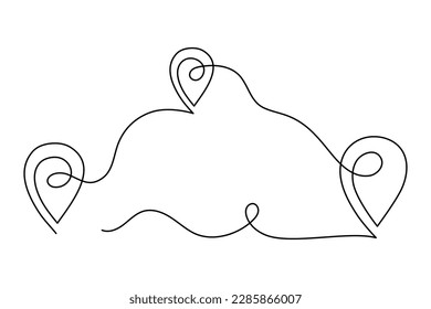 Pointing location at map one line art,hand drawn way destination continuous contour,trendy template direction, gps navigation concept.Editable stroke.Isolated.Vector illustration