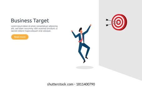 pointing the marketing business target concept for planning and management finance. strategy achievement to reach the success goal. Flat design style illustration vector with businessman character