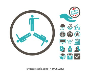 Pointing Men icon with bonus clip art. Vector illustration style is flat iconic bicolor symbols, grey and cyan colors, white background.