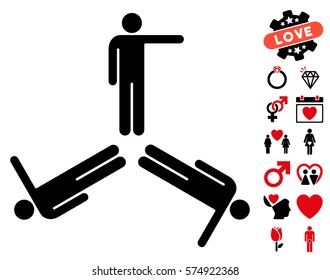 Pointing Men icon with bonus passion design elements. Vector illustration style is flat rounded iconic intensive red and black symbols on white background.