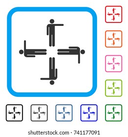 Pointing Men icon. Flat gray iconic symbol in a light blue rounded rectangular frame. Black, gray, green, blue, red, orange color additional versions of Pointing Men vector.
