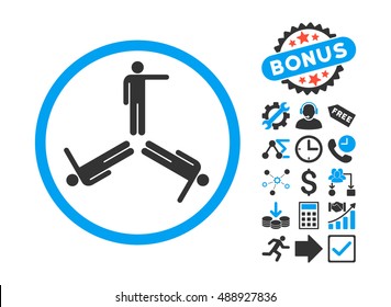 Pointing Men pictograph with bonus icon set. Vector illustration style is flat iconic bicolor symbols, blue and gray colors, white background.