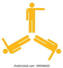 Pointing Men vector icon. Style is flat symbol, yellow color, rounded angles, white background.
