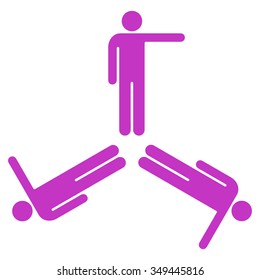 Pointing Men vector icon. Style is flat symbol, violet color, rounded angles, white background.