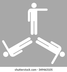 Pointing Men vector icon. Style is flat symbol, white color, rounded angles, silver background.