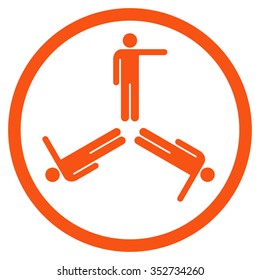 Pointing Men vector icon. Style is flat circled symbol, orange color, rounded angles, white background.