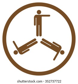 Pointing Men vector icon. Style is flat circled symbol, brown color, rounded angles, white background.