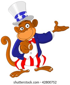 Pointing monkey dressed as Uncle Sam icon I want you