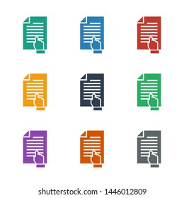 pointing on document icon white background. Editable filled pointing on document icon from company. Trendy pointing on document icon for web and mobile.