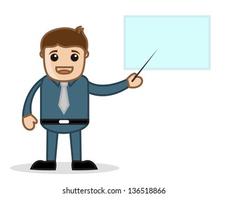 Pointing on Presentation - Office and Business People Cartoon Character Vector Illustration Concept