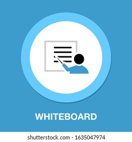 pointing on whiteboard icon, vector business presentation - office seminar or training illustration