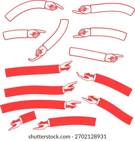 Pointing und offene Handgesten auf rotem Hintergrund auf weißem Hintergrund