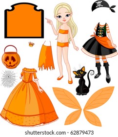 Pointing Paper Doll with three dresses for Halloween Party