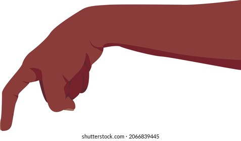 Pointing or pressing hand. Afro American dark skin color. Hand touch. Tapping finger. Isolated on white. Flat style. Easy to edit. White background. Vector Illustration