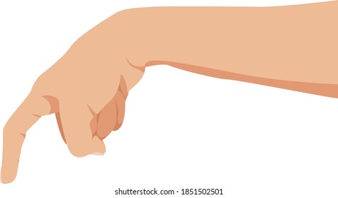 Pointing or pressing hand. Hand touch. Tapping finger. Isolated on white. Flat style. Easy to edit. White background. Vector Illustration
