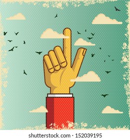 Pointing retro hand
