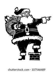 Pointing Santa - Retro Clipart Illustration