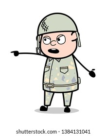 Pointing and Shouting - Cute Army Man Cartoon Soldier Vector Illustration