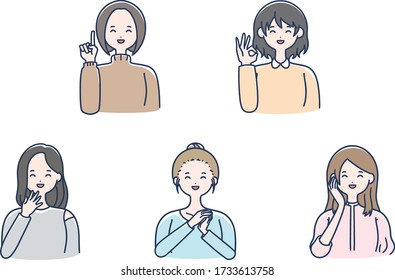 Pointing smile female vector set