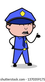 Pointing And Talking - Retro Cop Policeman Vector Illustration
