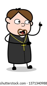 Pointing While Talking - Cartoon Priest Religious Vector Illustration