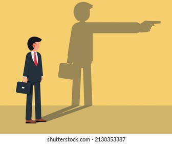 Pointing.Businessman and shadow pointing to target.Flat vector illustration
