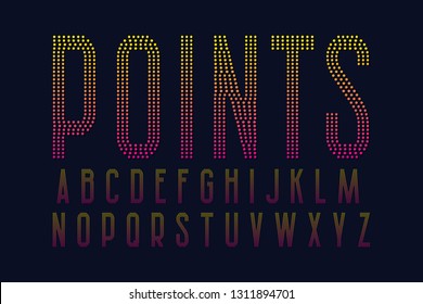 Points alphabet. Yellow pink gradient dotty font. Isolated english alphabet.