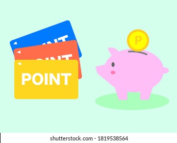 Tarjeta de puntos y banco de cerdos. Imagen vectorial.