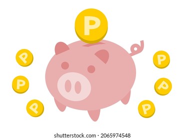 Points coin and piggy bank. Vector illustration.