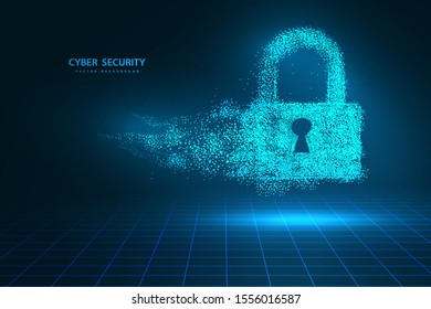 Points are connected and create a sign of the Cyber security concept lock. Technology and network concept. digital internet. Abstract background technology.Vector illustration
