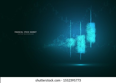 Points are connected and create a sign stock market candles.Forex trading chart for business and financial concepts, reports and investment on dark background . Vector illustration