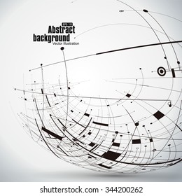 Points, curves, surfaces formed wireframe sphere, science and technology abstract illustration.