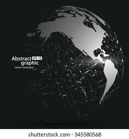 Points, curves, surfaces formed wireframe sphere, science and technology abstract illustration.