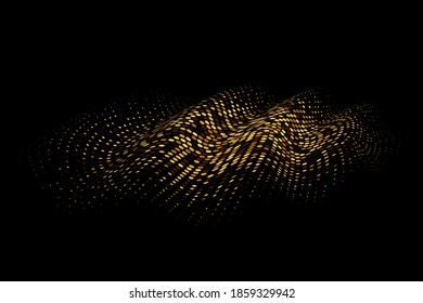 Points Are Golden wavy from circles. halftone. Vector design element, template on a dark background.