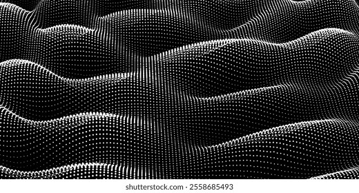 Points in grid texture. Abstract dots on black background. Technology cyberspace concept.