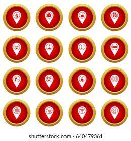 Points of interest icon red circle set isolated on white background