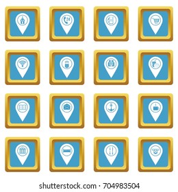 Points of interest icons set in azur color isolated vector illustration for web and any design