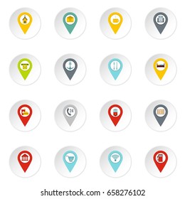 Points of interest icons set in flat style isolated vector icons set illustration