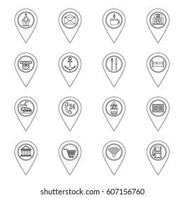 Points of interest icons set. Outline illustration of 16 points of interest vector icons for web