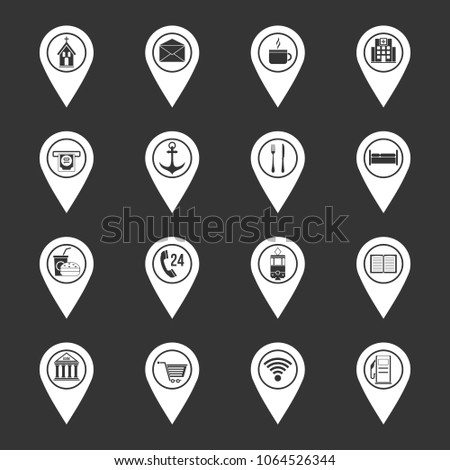 Points of interest icons set vector white isolated on grey background 