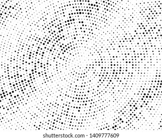 Points of large and small scale, placed on divergent circles from the center. Halftone style. Vector illustration