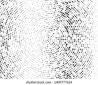 Points of large and small scale, placed on divergent circles from the center. Halftone style. Vector illustration