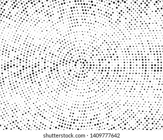 Points of large and small scale, placed on divergent circles from the center. Halftone style. Vector illustration