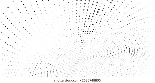 Points of large and small scale, placed on divergent circles from the center. Halftone style. 