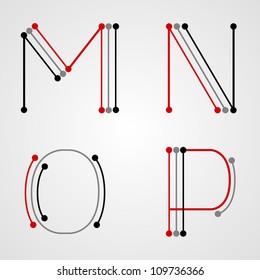 Points and lines letters. Typographic elements. Typographic design.