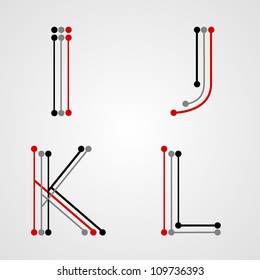 Points and lines letters. Typographic elements. Typographic design.
