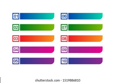 Points Numbers 1 to 10 IN Colorful Text Boxes.